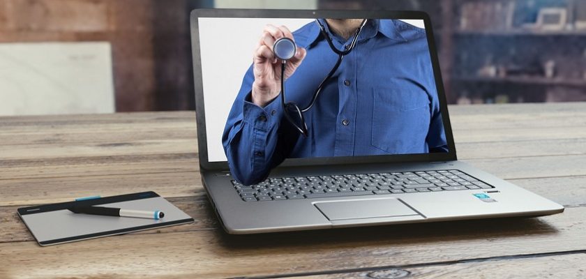 Doctor on computer screen for telemedicine and digital technologies